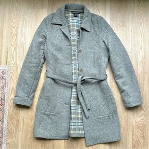 Abercrombie & Fitch Gray Wool-Blend Plaid-Lined Belted Coat